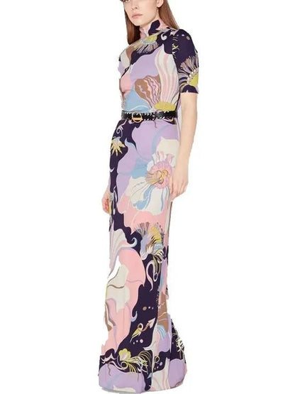 Mirabilis Print High Neck Maxi Dress - Branna Couture