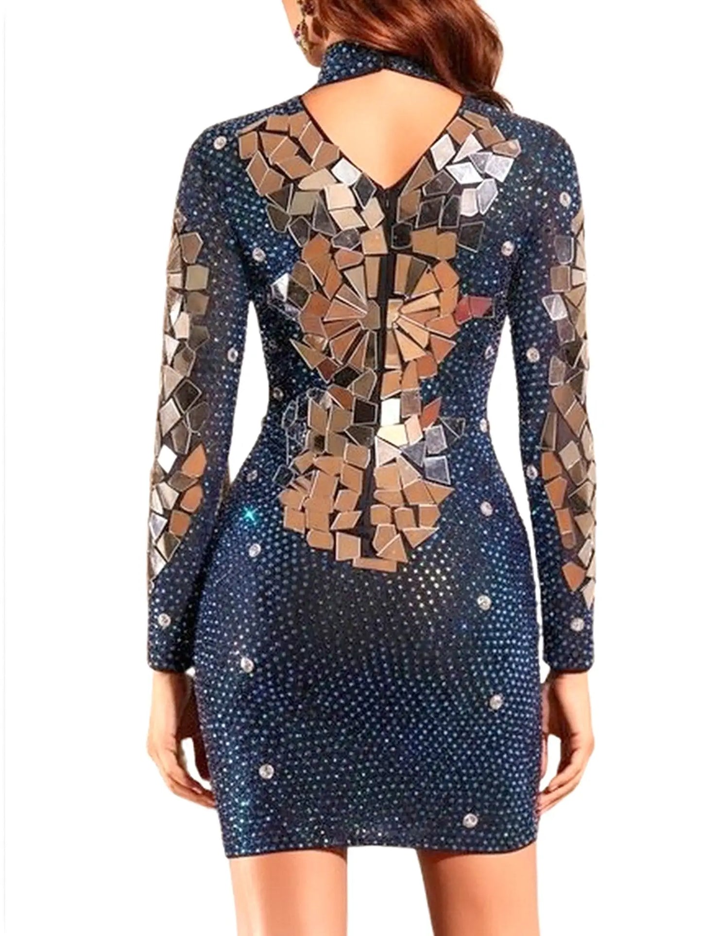 Mirror-Appliqué Crystal-Embellished Sheer Mini Dress - Dresses