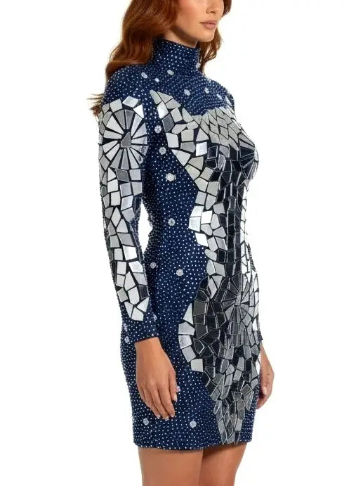 Mirror-Appliqué Crystal-Embellished Sheer Mini Dress - Dresses