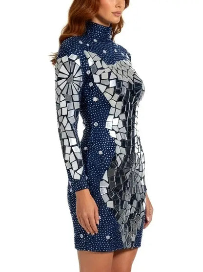 Mirror-Appliqué Crystal-Embellished Sheer Mini Dress - Dresses