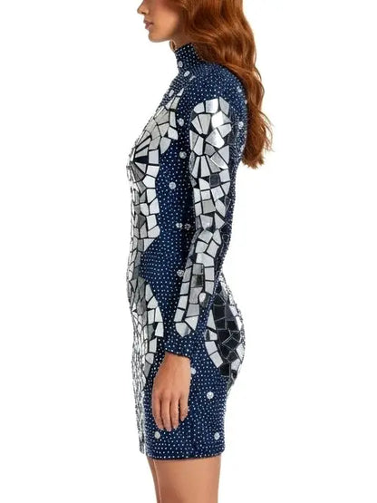 Mirror-Appliqué Crystal-Embellished Sheer Mini Dress - Dresses