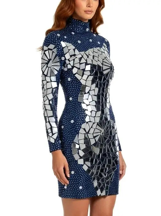 Mirror-Appliqué Crystal-Embellished Sheer Mini Dress - Dresses