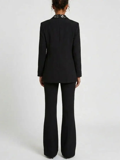 Mirror Paillette Embellished Blazer and Pant Set - Suits & Sets