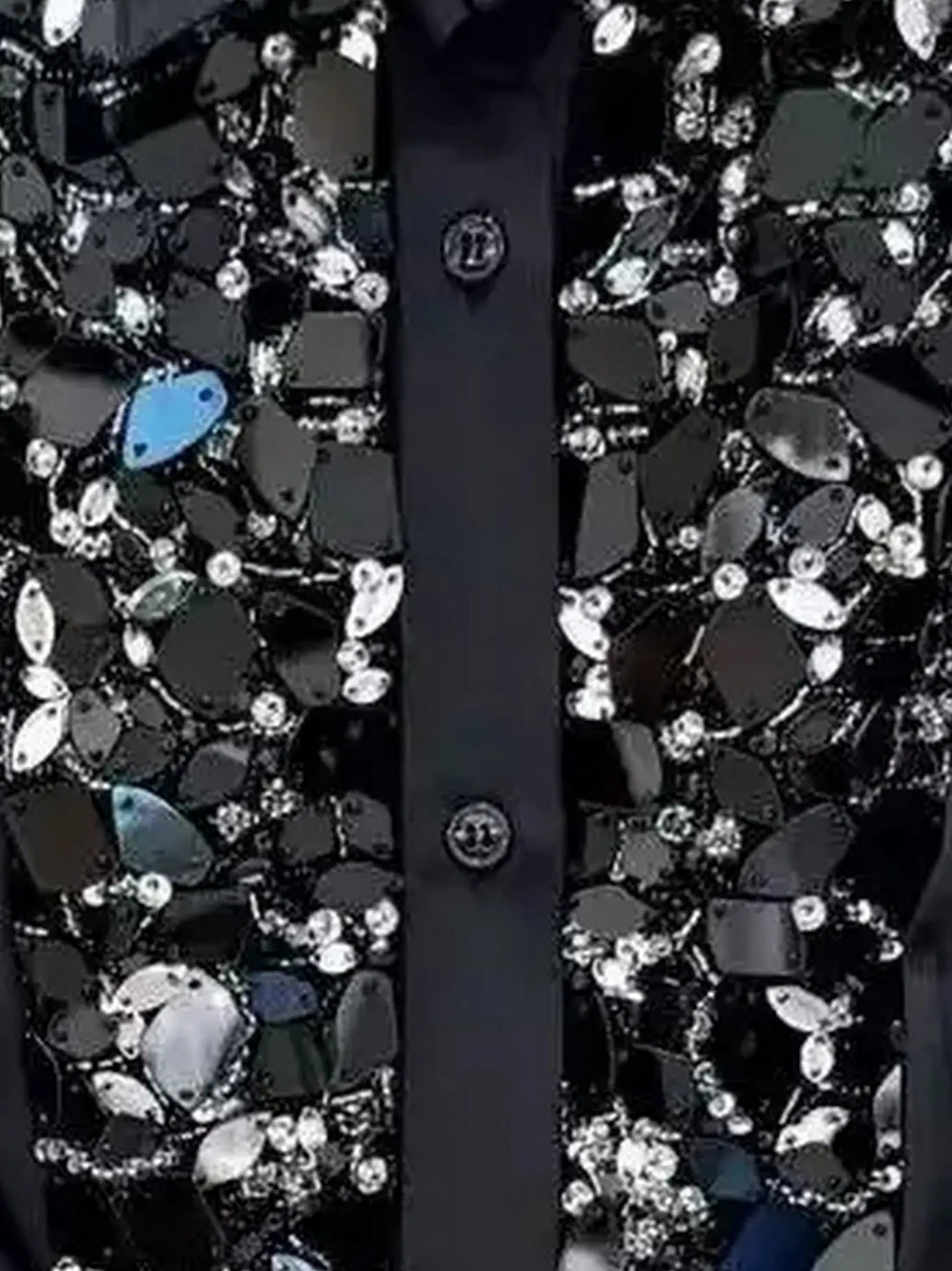 Mirror Paillette Embellished Silk Black Shirt - Tops
