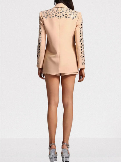 Mirror Sequin Embellished Blazer and Short Set Suits & Sets