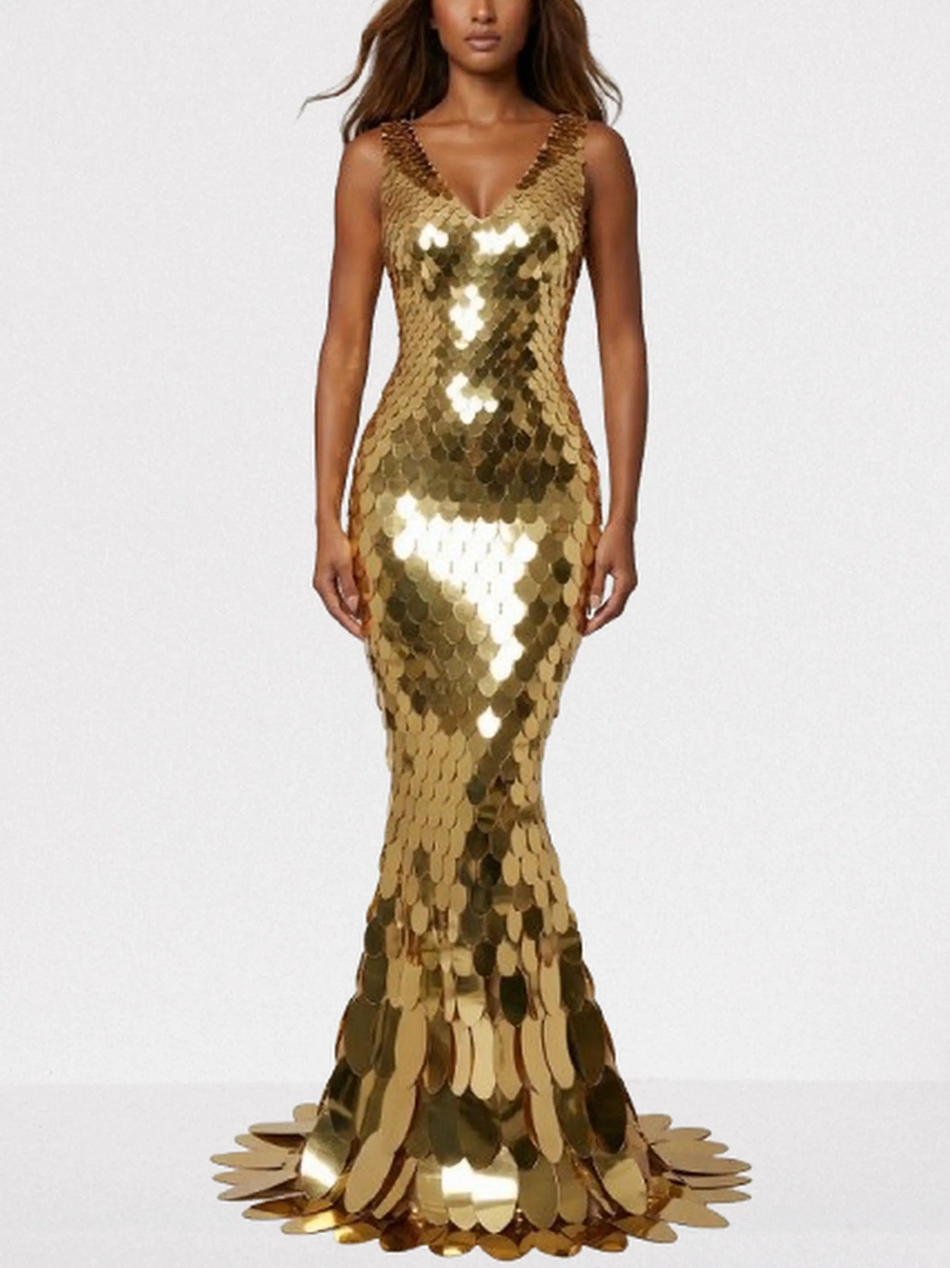 Mirrored Petal Paillette Maxi Gown - S / Gold - Dresses