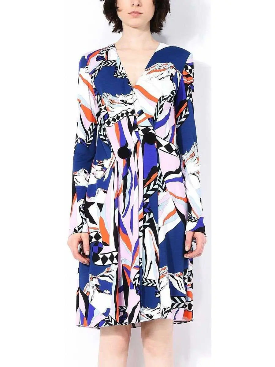 Mixed Abstract Print Long-Sleeved Jersey Silk Dress - Branna Couture