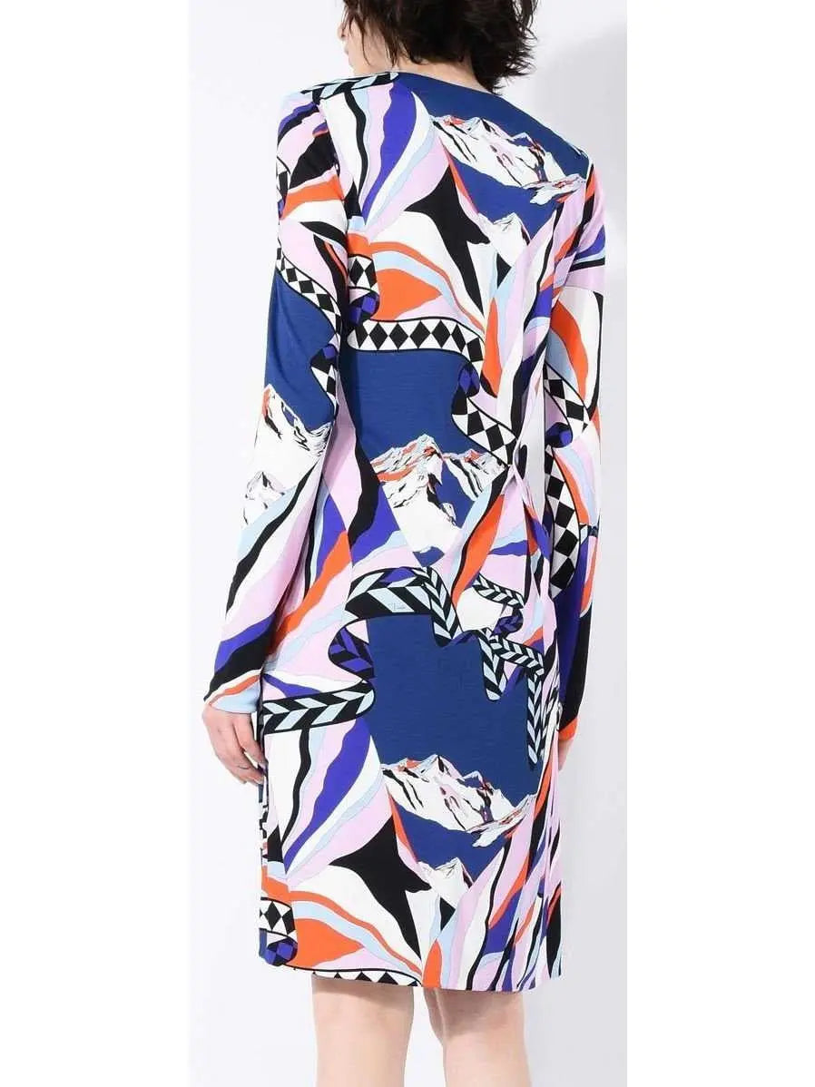 Mixed Abstract Print Long-Sleeved Jersey Silk Dress - Branna Couture