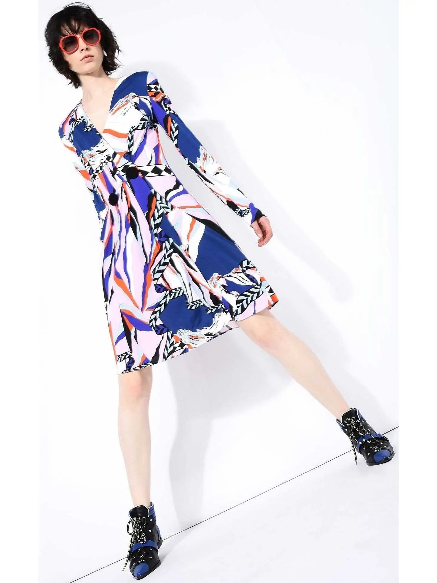 Mixed Abstract Print Long-Sleeved Jersey Silk Dress - Branna Couture