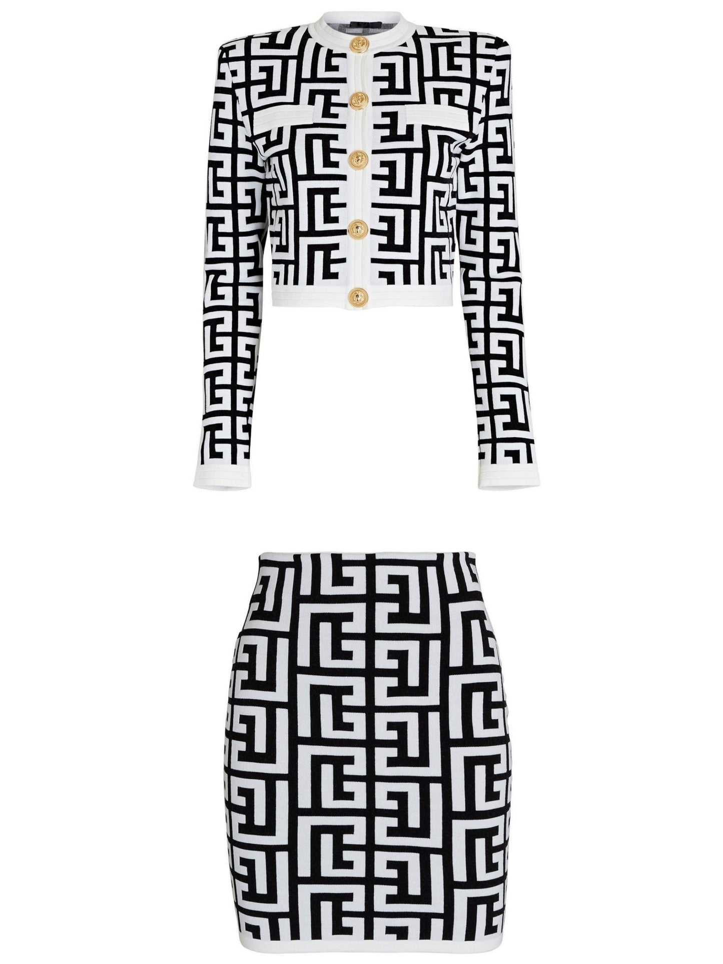 Monogram Cropped Halter, Cardigan and Skirt Set - Branna Couture