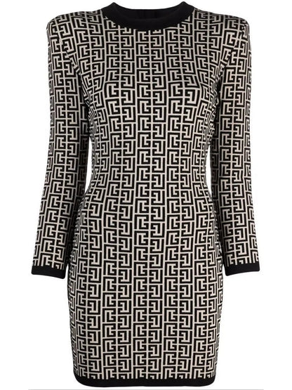 Monogram Jacquard Knit Dress - Branna Couture