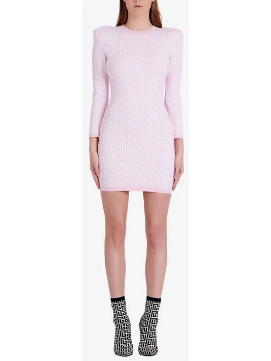 Monogram Jacquard Knit Dress in Pink - Branna Couture