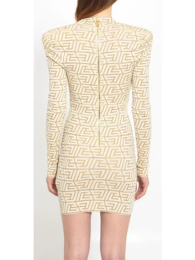 Monogram Jacquard Knit V-Neck Dress - Branna Couture