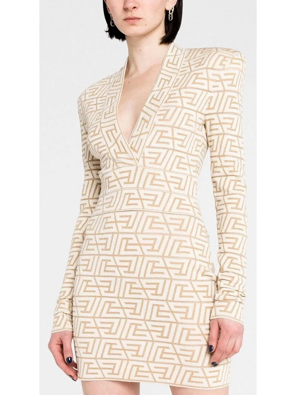 Monogram Jacquard Knit V-Neck Dress - Branna Couture