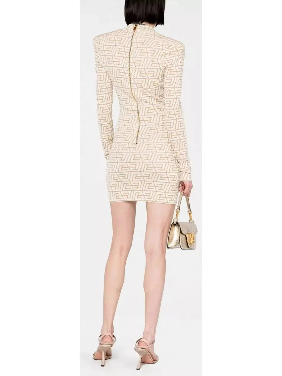 Monogram Jacquard Knit V-Neck Dress - Branna Couture