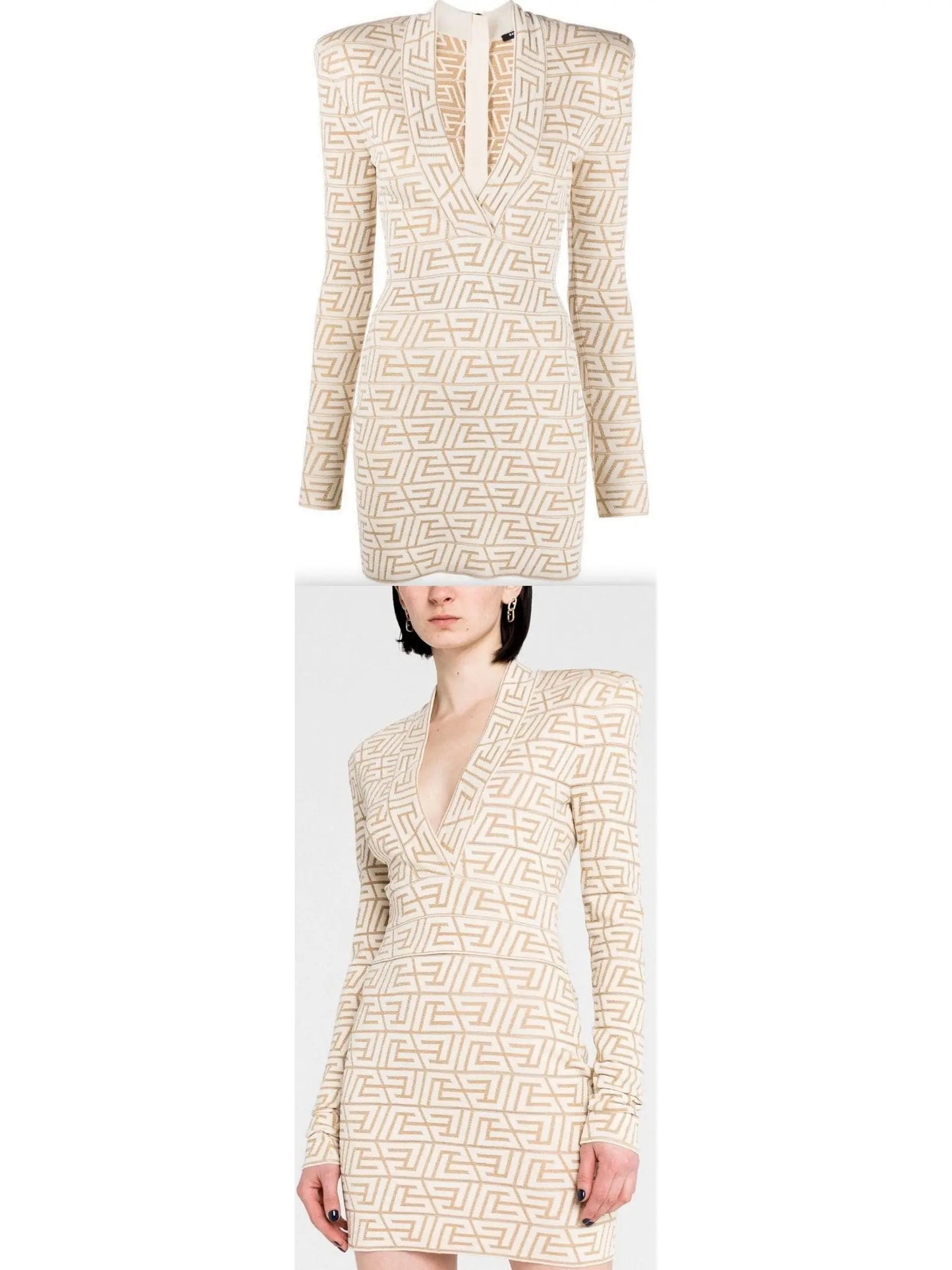 Monogram Jacquard Knit V-Neck Dress - Branna Couture