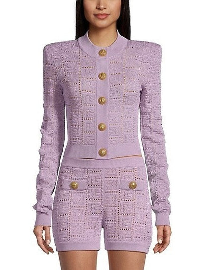 Monogram Knit Cardigan in Lilac - Branna Couture