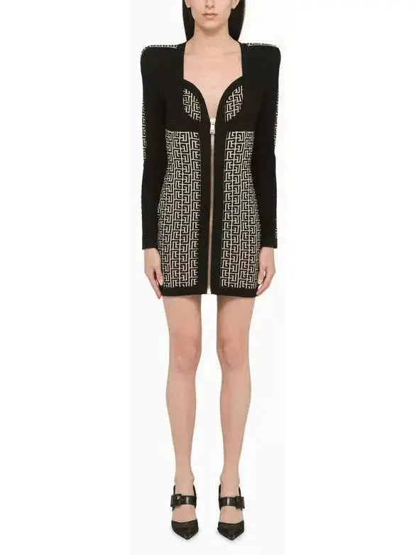 Monogram Knit Mini Dress in Black and White - Branna Couture