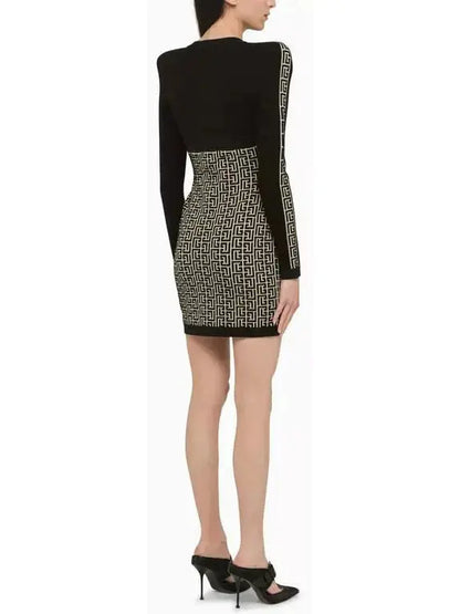 Monogram Knit Mini Dress in Black and White - Branna Couture