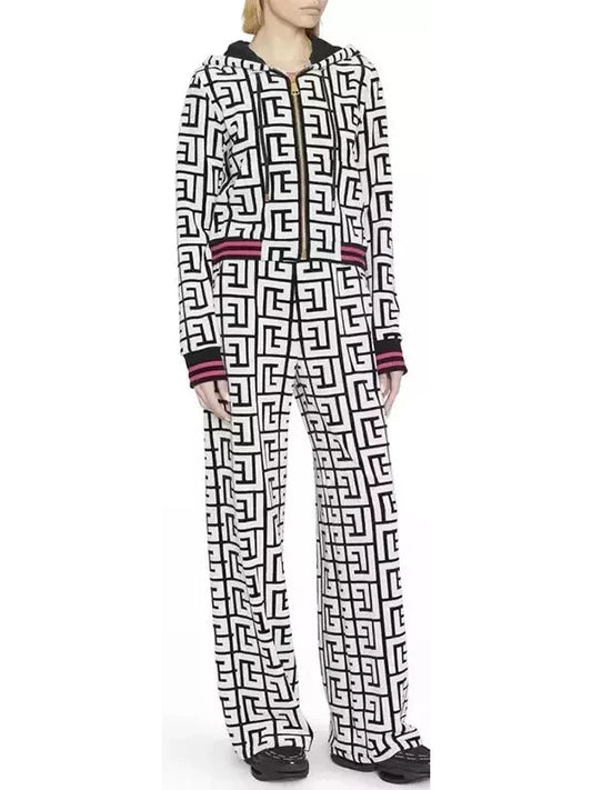 Monogram Print Hoodie and Wide Trouser Set - Branna Couture