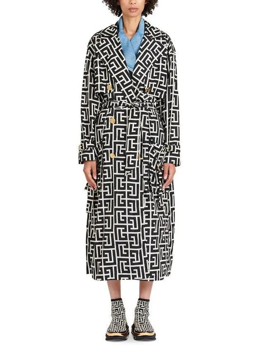 Monogram Print Trench Coat - Branna Couture