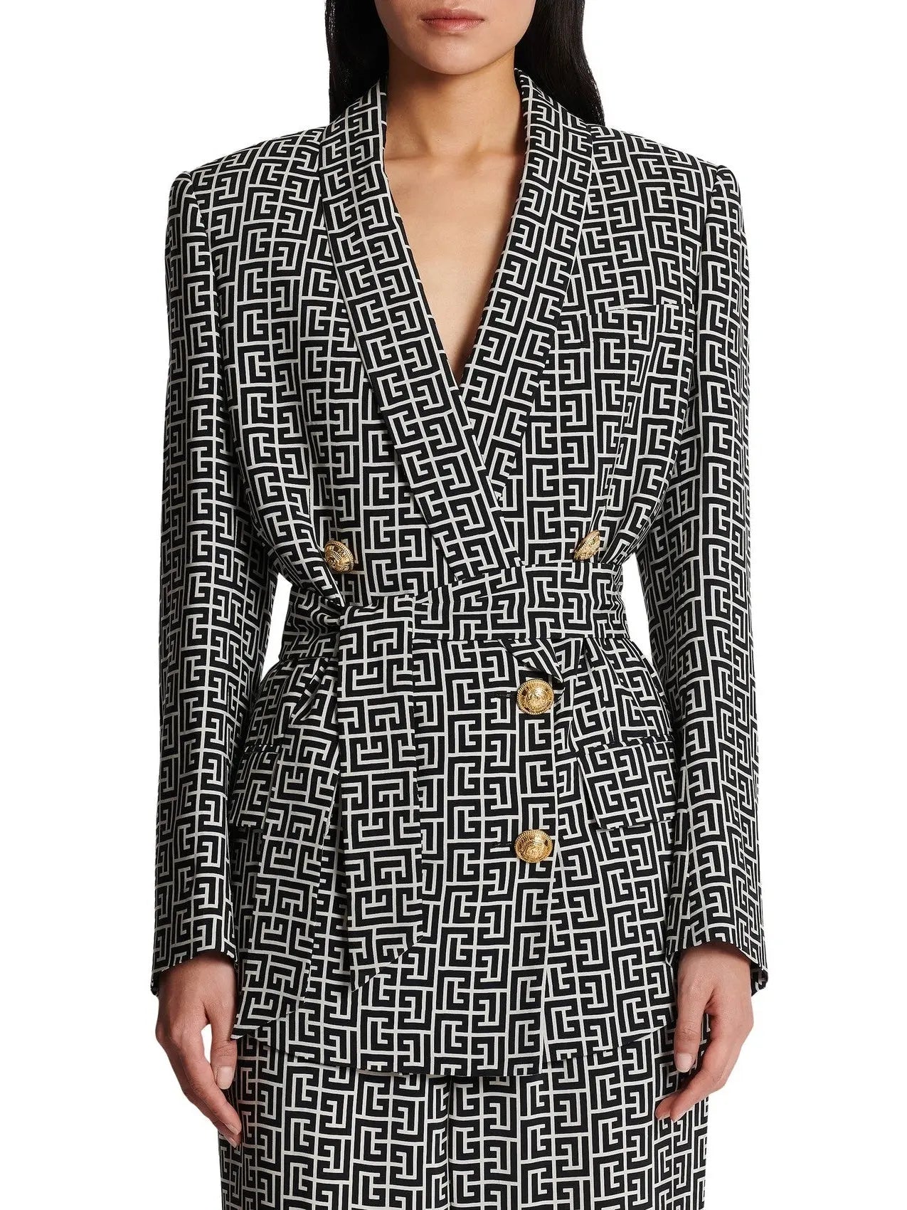 Monogram Printed Jacket with Shawl Collar - Branna Couture