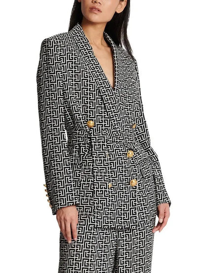 Monogram Printed Jacket with Shawl Collar - Branna Couture