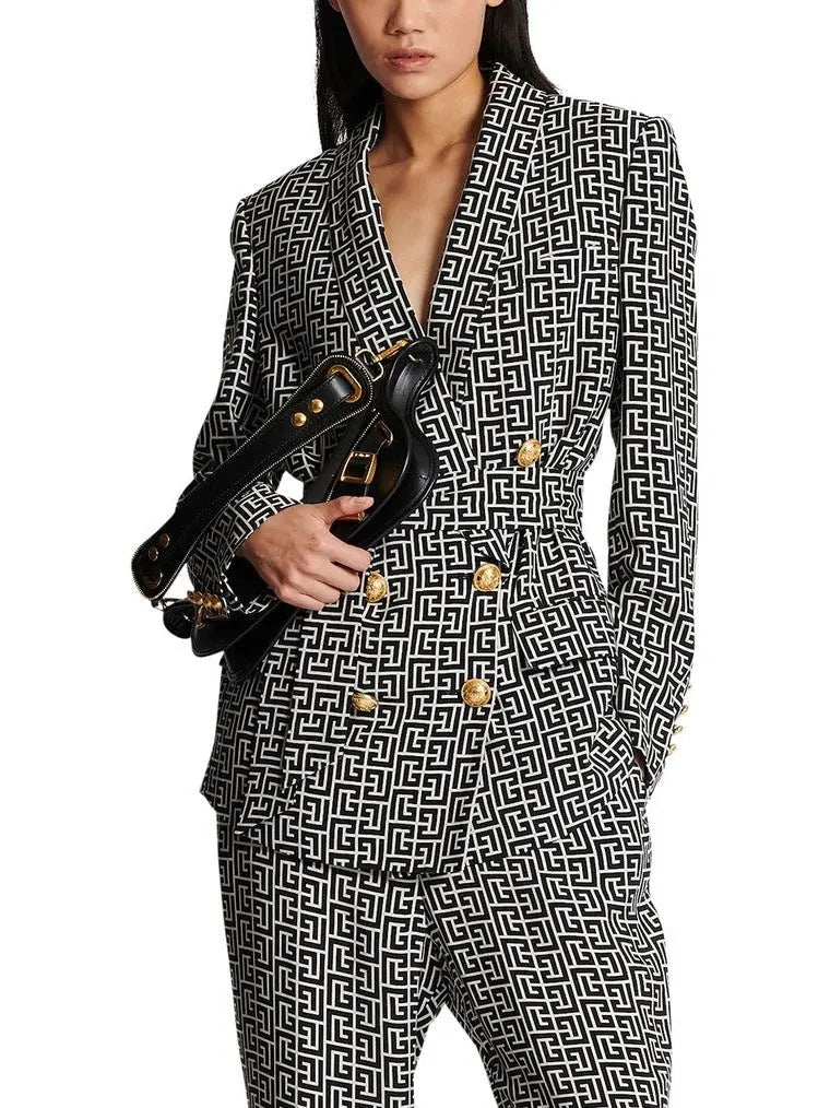 Monogram Printed Jacket with Shawl Collar - Branna Couture