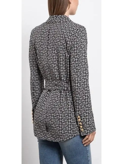 Monogram Printed Jacket with Shawl Collar - Branna Couture