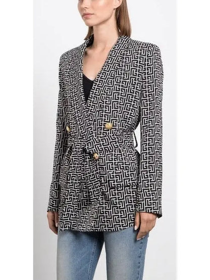 Monogram Printed Jacket with Shawl Collar - Branna Couture