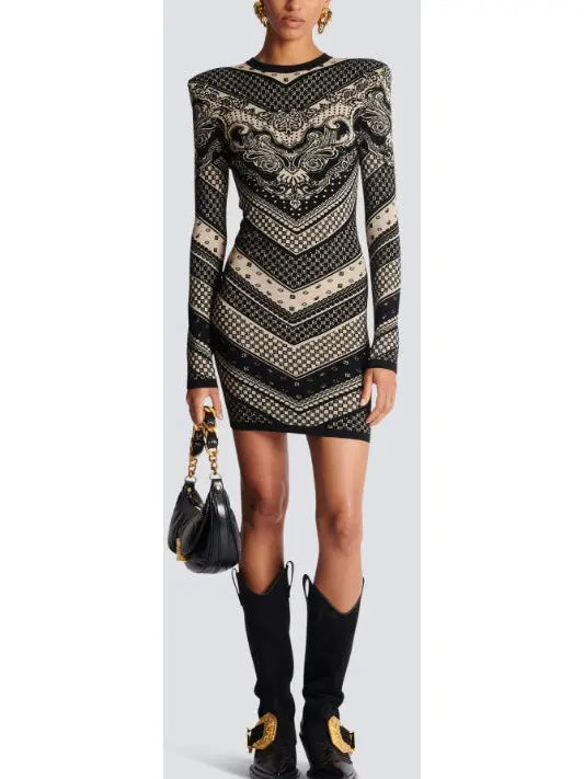 Monogram and Paisley Short Knit Dress - Branna Couture