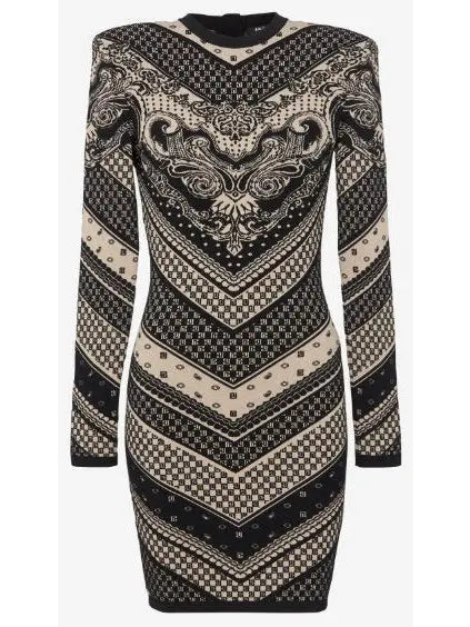 Monogram and Paisley Short Knit Dress - Branna Couture