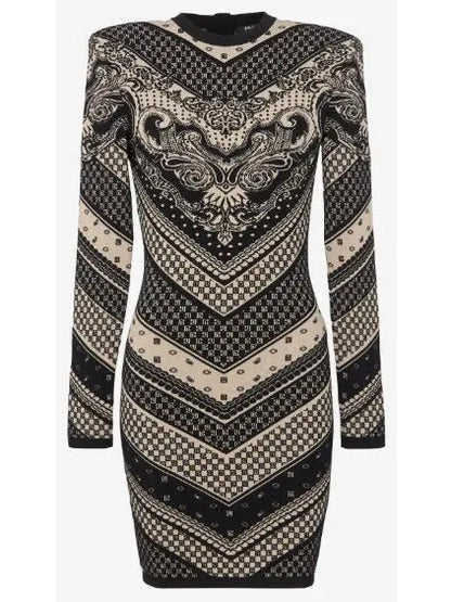 Monogram and Paisley Short Knit Dress - Branna Couture