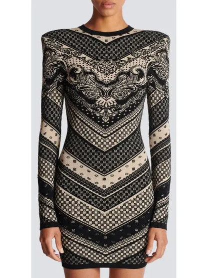 Monogram and Paisley Short Knit Dress - Branna Couture