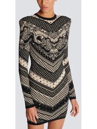 Monogram and Paisley Short Knit Dress - Branna Couture