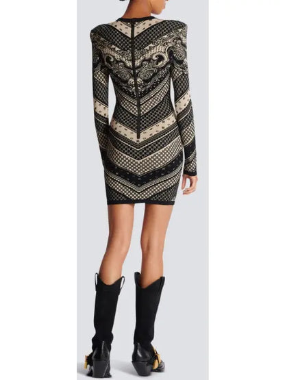 Monogram and Paisley Short Knit Dress - Branna Couture