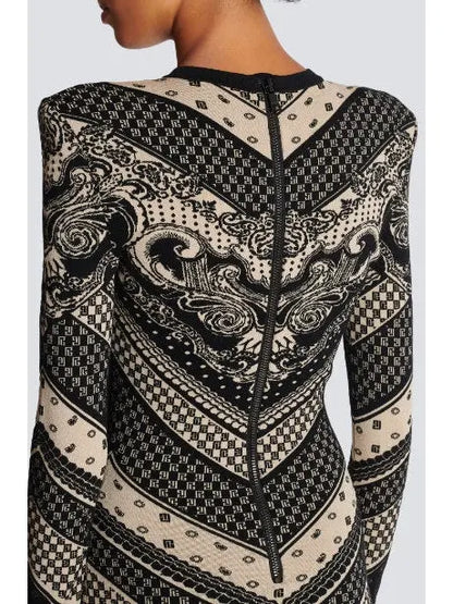 Monogram and Paisley Short Knit Dress - Branna Couture