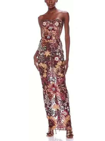 Multi Sequined Mesh Dress - Branna Couture