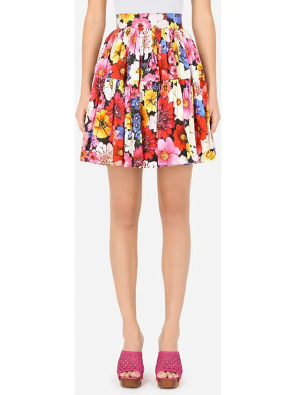 Multicolor Garden-Print Short Poplin Skirt - Branna Couture