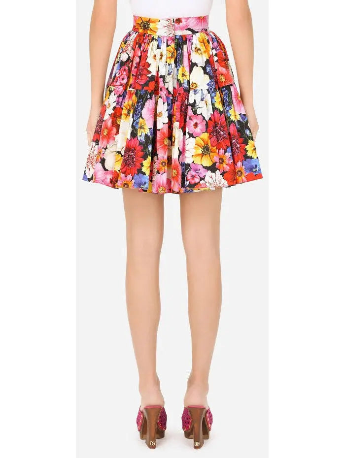 Multicolor Garden-Print Short Poplin Skirt - Branna Couture