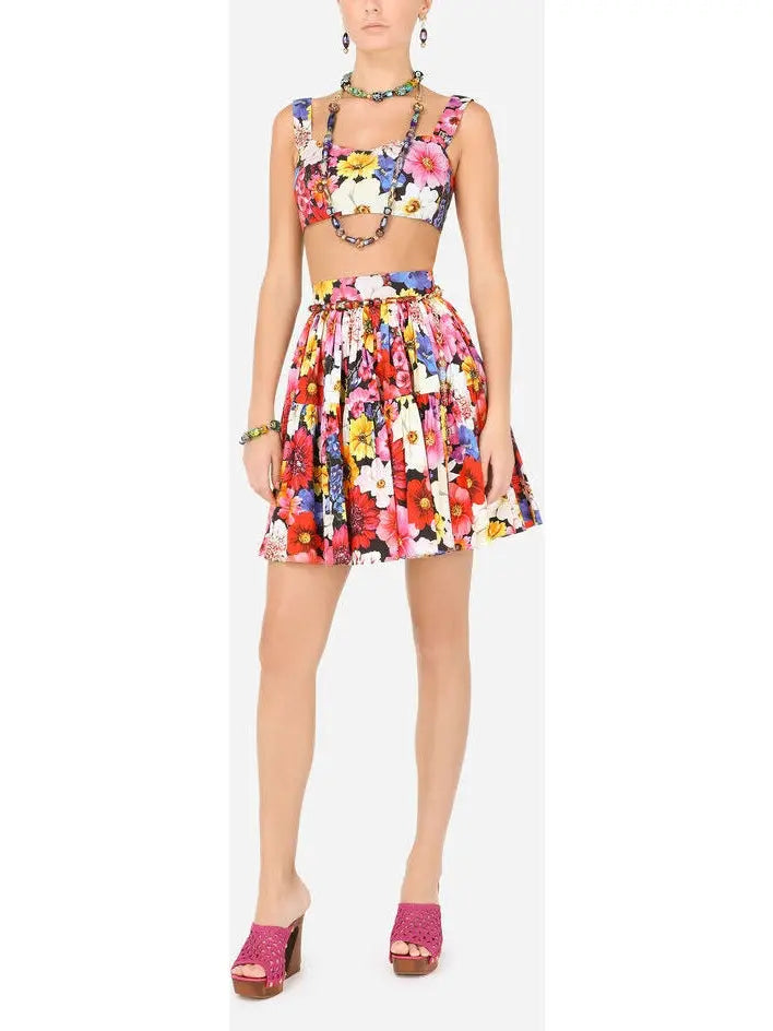 Multicolor Garden-Print Short Poplin Skirt - Branna Couture