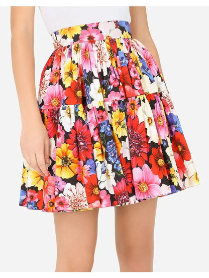 Multicolor Garden-Print Short Poplin Skirt - Branna Couture