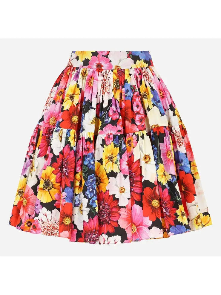 Multicolor Garden-Print Short Poplin Skirt - Branna Couture