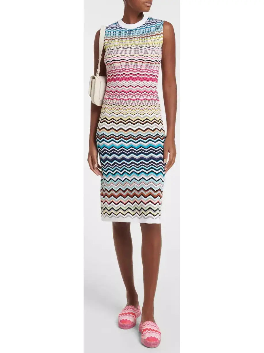 Multicolor Zigzag Pattern Print Midi Dress - Branna Couture