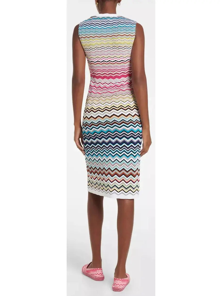 Multicolor Zigzag Pattern Print Midi Dress - Branna Couture