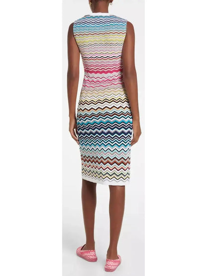 Multicolor Zigzag Pattern Print Midi Dress - Branna Couture