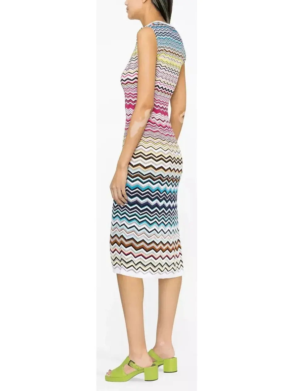 Multicolor Zigzag Pattern Print Midi Dress - Branna Couture