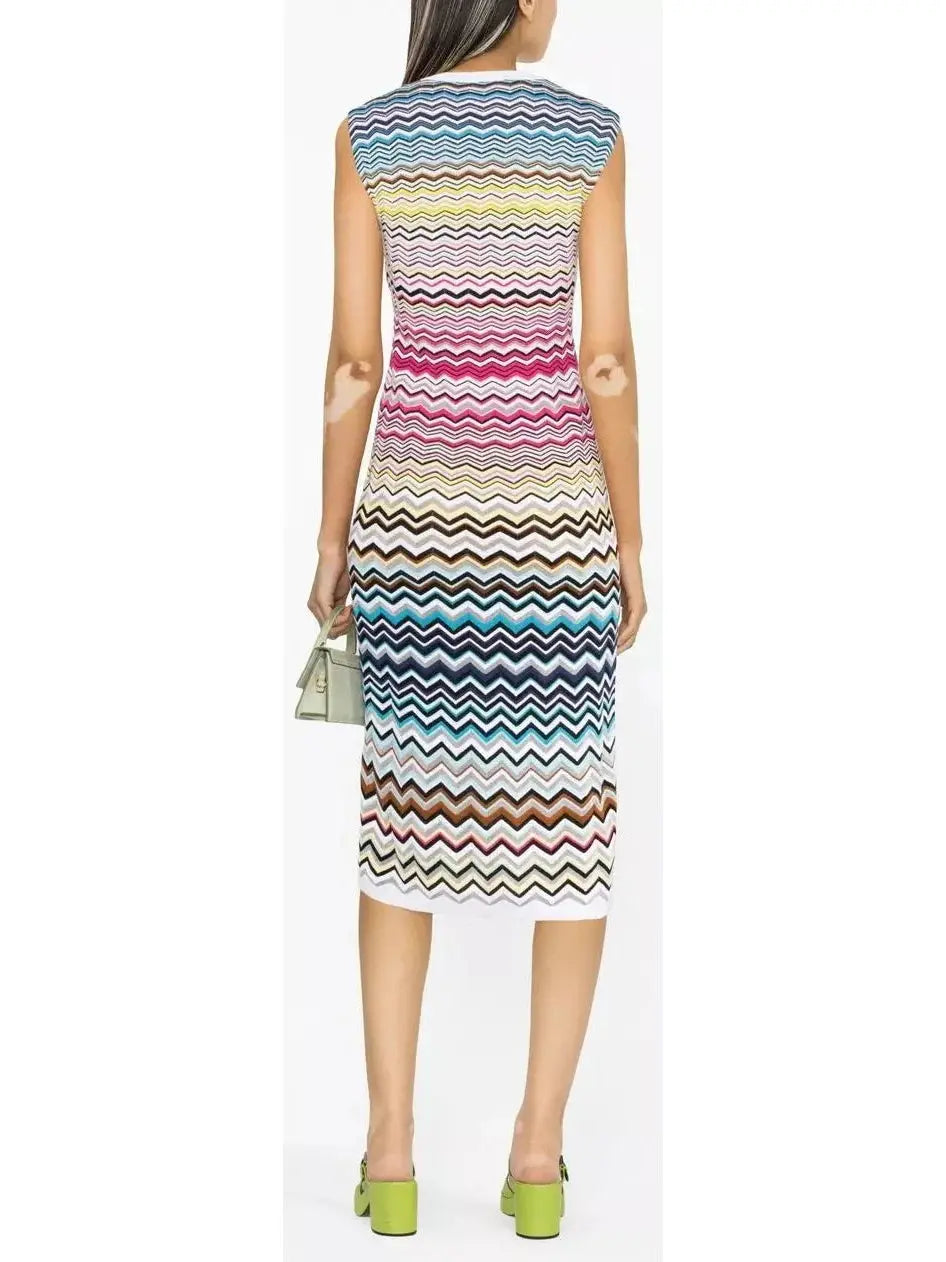 Multicolor Zigzag Pattern Print Midi Dress - Branna Couture