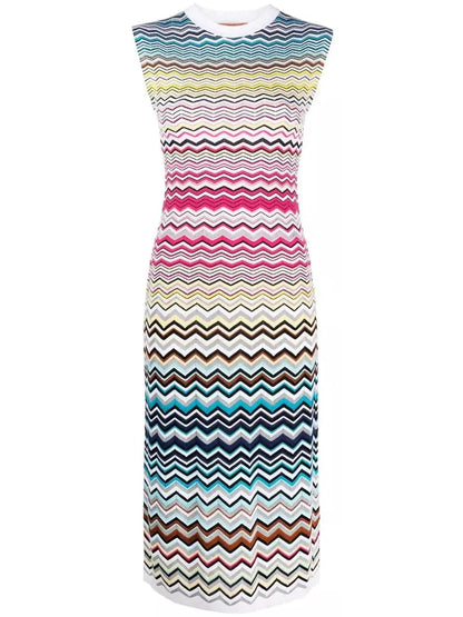 Multicolor Zigzag Pattern Print Midi Dress - Branna Couture