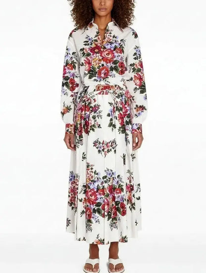 Multicolor Floral Cropped Shirt & Pleated Skirt Set - S - Suits & Sets